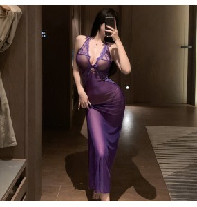 FEE ET MOI - Lace Mesh Sheer Maxi Dress (Purple)